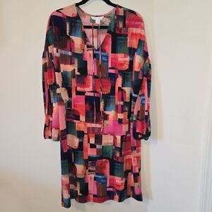 London Times Multicolor Abstract Long Sleeve Dress Size 14